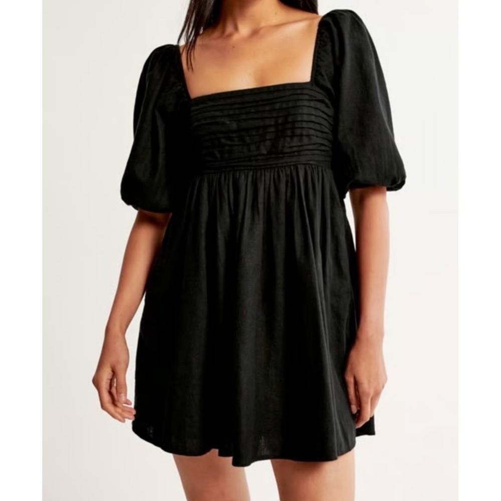 Abercrombie NEW Emerson Mini Dress Black Cotton Linen Blend XXL Coquette Cottage